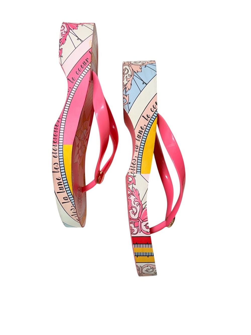 Tory Burch Valentina Flip Flops Pink Compass Print Logo Sandals - Picture 3 of 6